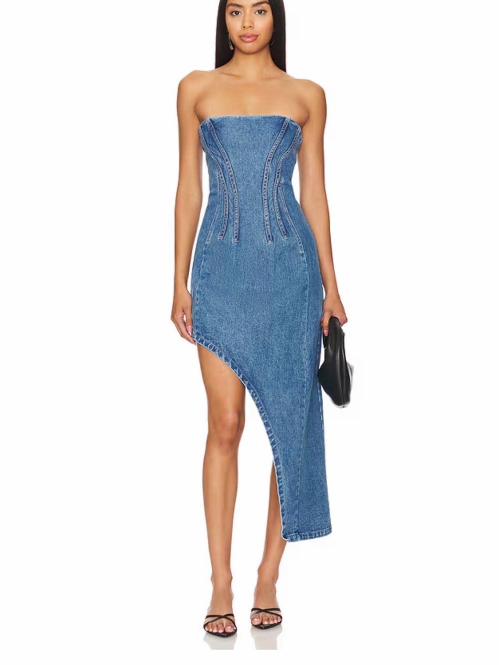 Bardot Dark Blue Denim Dress with Asymmetrical Neckline